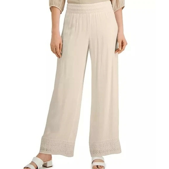 JM Collection Linen Look Wide Leg Pants, Tan, Womens XLP - Picture 1 of 9